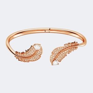 Swarovski Idyllia Feather Bangle Bracelet White Crystals Rose Gold